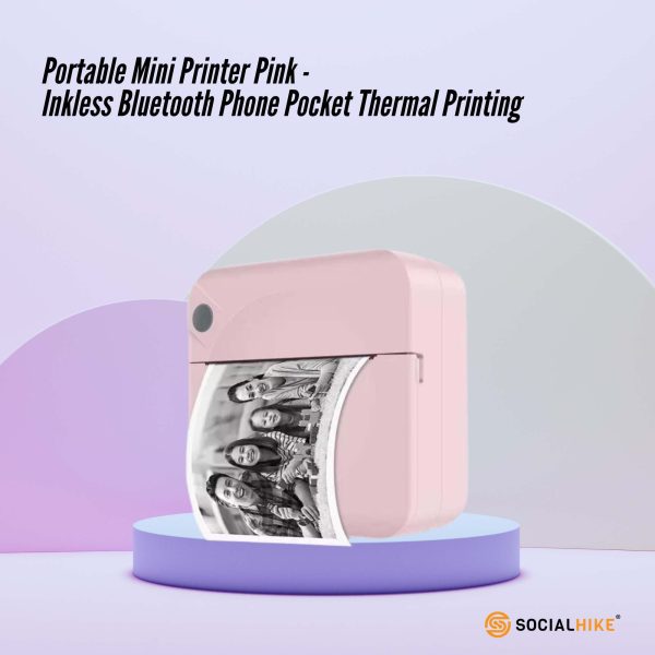 Portable Mini Printer Pink - Inkless Bluetooth Phone Pocket Thermal Printing - Image 2