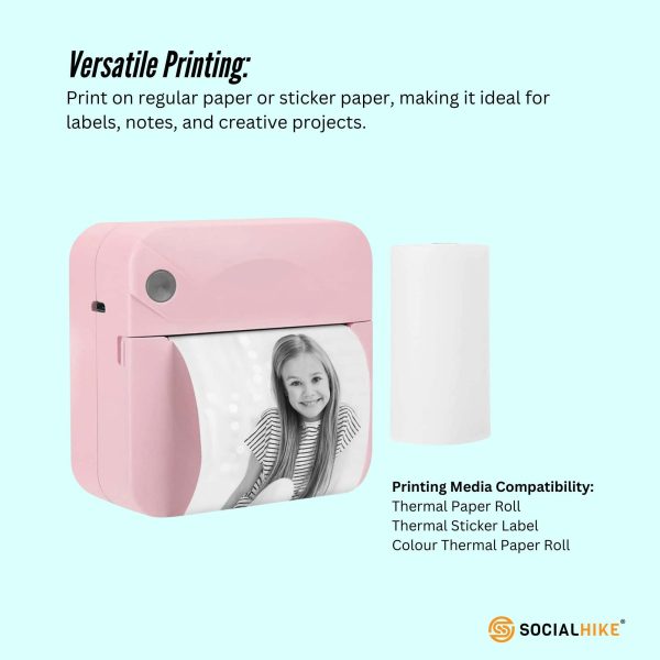 Portable Mini Printer Pink - Inkless Bluetooth Phone Pocket Thermal Printing - Image 5