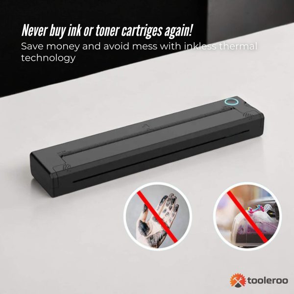 Tooleroo Portable A4 Thermal Printer Black + Paper Kit - Wireless and Inkless - Image 3