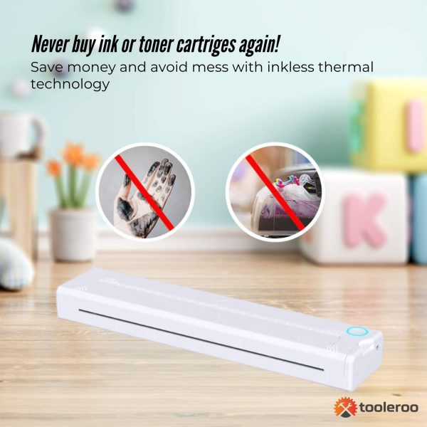 Tooleroo Portable A4 Thermal Printer White + Paper Kit - Wireless and Inkless - Image 3