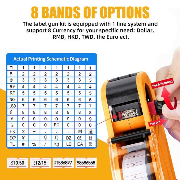 Price Tag Gun Labeller Pricing with 2 Rolls Labels and Inks Roller Machine Kit Yellow - Image 5