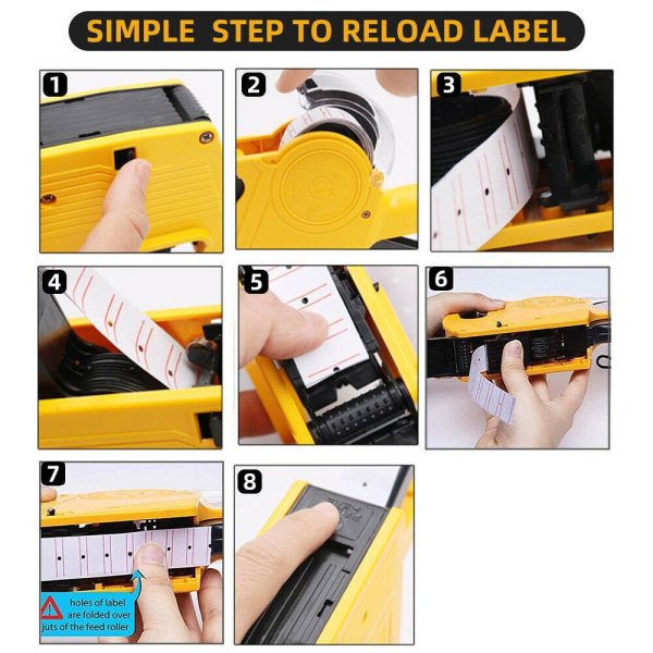 Price Tag Gun Labeller Pricing with 2 Rolls Labels and Inks Roller Machine Kit Yellow - Image 11