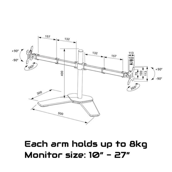 Monitor Stand Arm Dual HD LED TV Freestanding Mount Holder 2 Arm Display Desk Bracket - Image 12