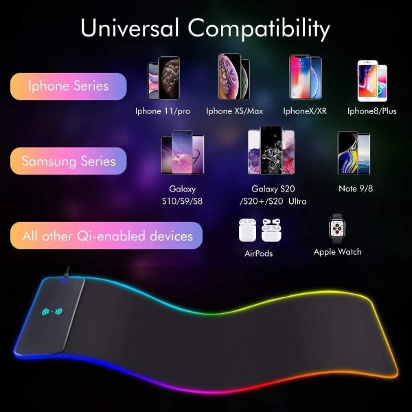 RGB Wireless 15W Oversized Charger Mouse Pad 800x300 MM Gaming Mouse Pad - Image 9