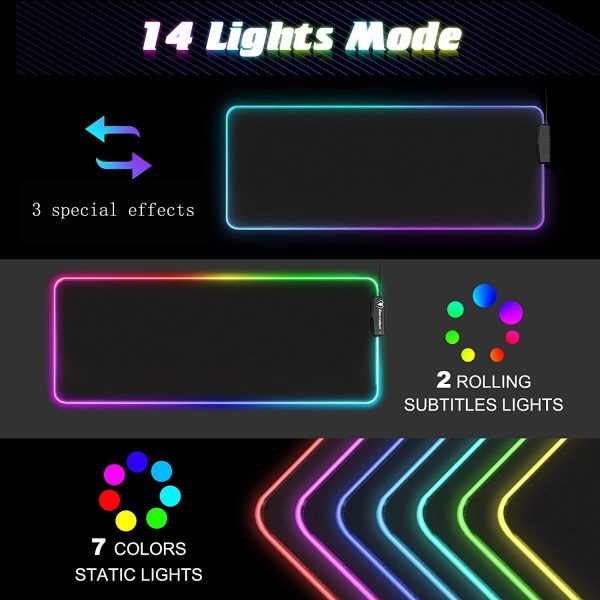 LED Gaming Mouse Pad Large 4 USB Ports RGB Extended Mousepad Keyboard Desk Anti-slip Mat - Image 2