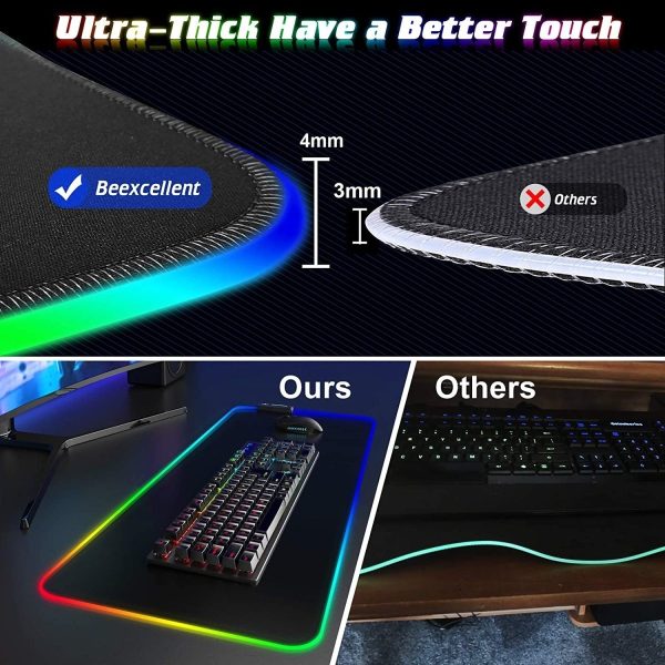 LED Gaming Mouse Pad Large 4 USB Ports RGB Extended Mousepad Keyboard Desk Anti-slip Mat - Image 3