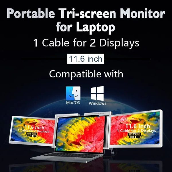 11.6 Inch FOPO Triple Portable Monitor 1080P FHD IPS Triple Monitor Laptop Screen Extender - Image 2