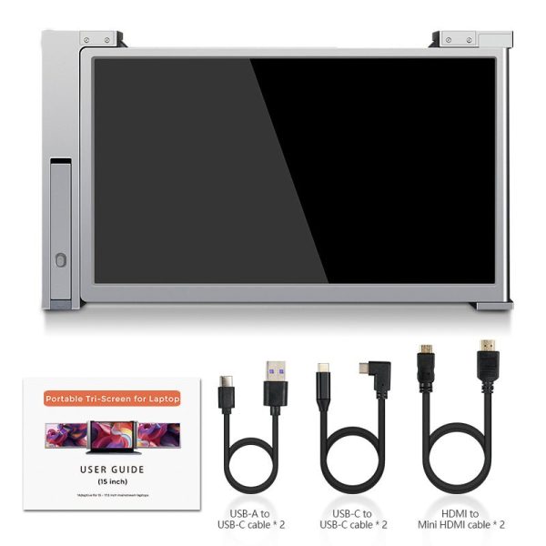 Dual Portable Triple Fold 1080P IPS FHD Monitor Screen Extender For Laptop 13.3" Grey - Image 2