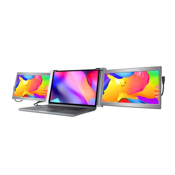 Dual Portable Triple Fold 1080P IPS FHD Monitor Screen Extender For Laptop 13.3" Grey - Image 11