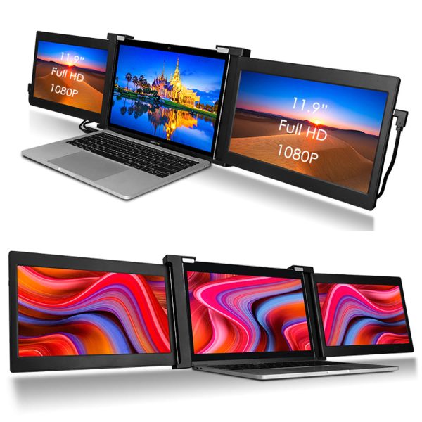 Dual Portable Triple Fold 1080P IPS FHD Monitor Screen Extender For Laptop 15 Grey" - Image 15