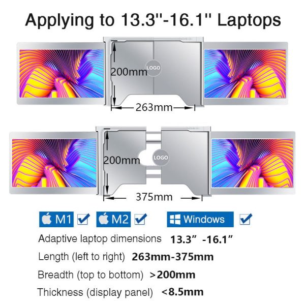 14 Inch FOPO Triple Portable Monitor 1080P FHD IPS Triple Monitor Laptop Screen Extender for 15"-17" Laptops - Image 3