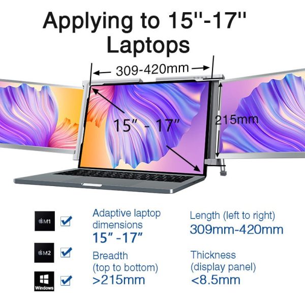 14 Inch FOPO Triple Portable Monitor 1080P FHD IPS Triple Monitor Laptop Screen Extender for 15"-17" Laptops - Image 6