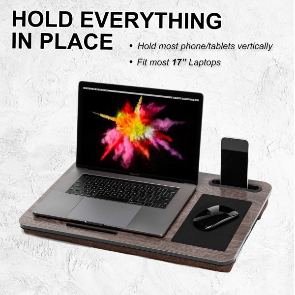 Lap Desk Laptop Stand Phone Tablet Holder Mousepad Cushioned Lapdesk IRON GREY OAK - Image 8
