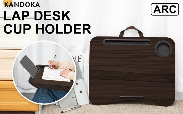 Lap Desk Laptop Stand Phone Tablet Cup Holder Cushioned Lapdesk Arc IRON GREY OAK - Image 2
