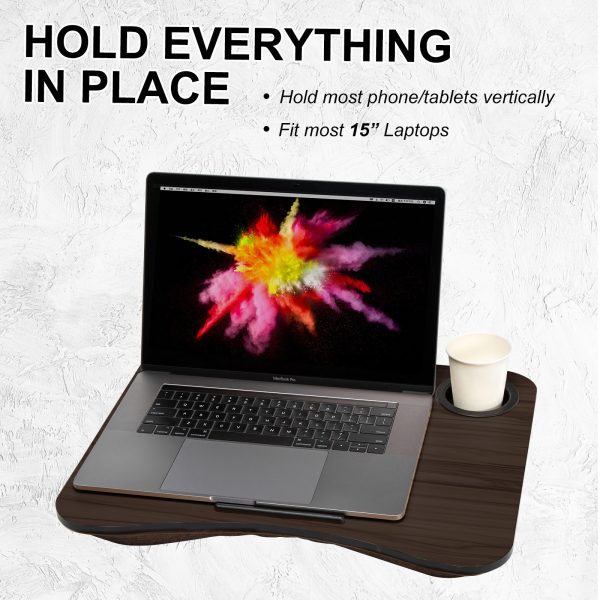 Lap Desk Laptop Stand Phone Tablet Cup Holder Cushioned Lapdesk Arc IRON GREY OAK - Image 8