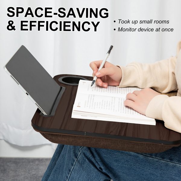 Lap Desk Laptop Stand Phone Tablet Cup Holder Cushioned Lapdesk Arc IRON GREY OAK - Image 10