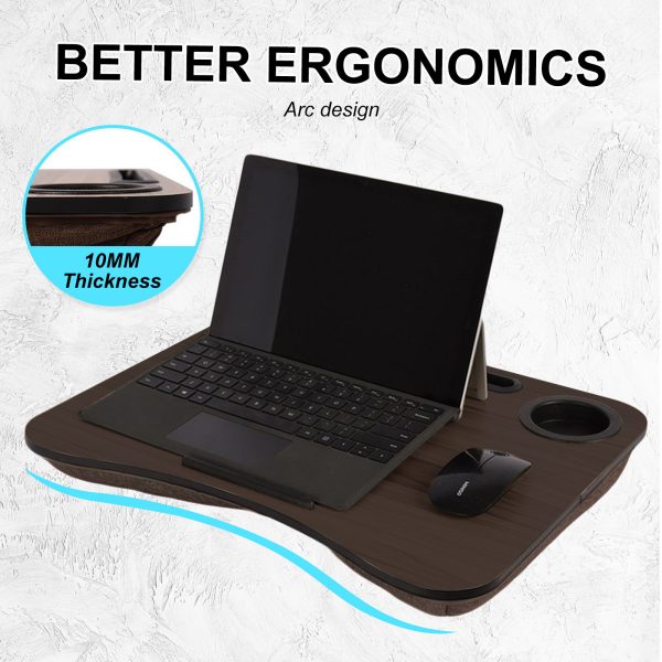 Lap Desk Laptop Stand Phone Tablet Cup Holder Cushioned Lapdesk Arc IRON GREY OAK - Image 11