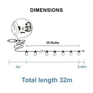 Festoon String Lights 30 Bulbs 32M Fairy LED Waterproof Outdoor Christmas Party - Image 10