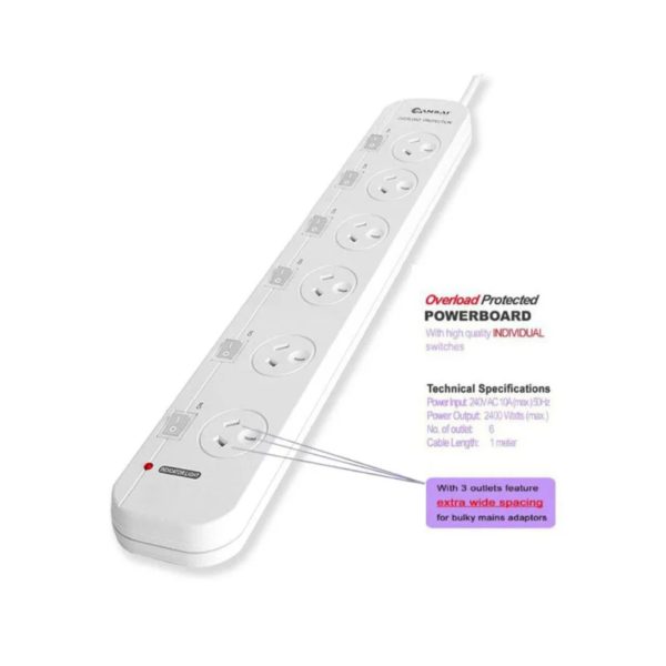 2X Sansai Powerboard 6 Ways with Individual Switch - Image 2
