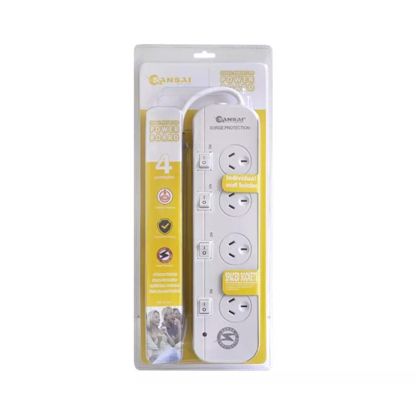 Sansai Surge Protected Powerboard 4 Ways with Individual Switch - Image 2
