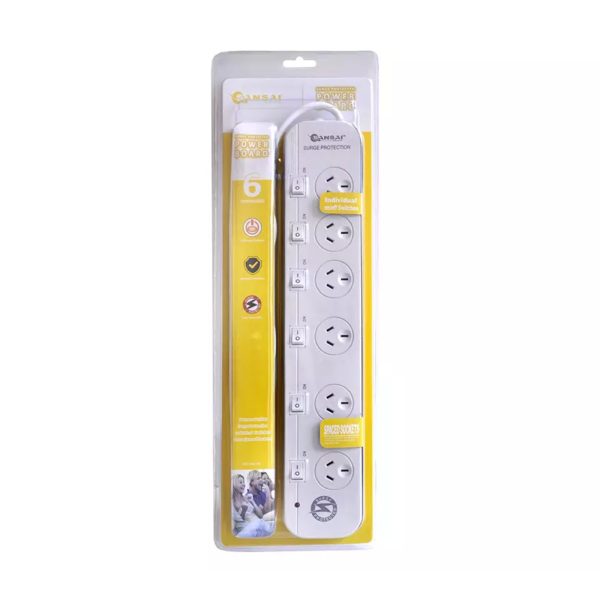 Sansai Surge Protected Powerboard 6 Ways with Individual Switch - Image 2