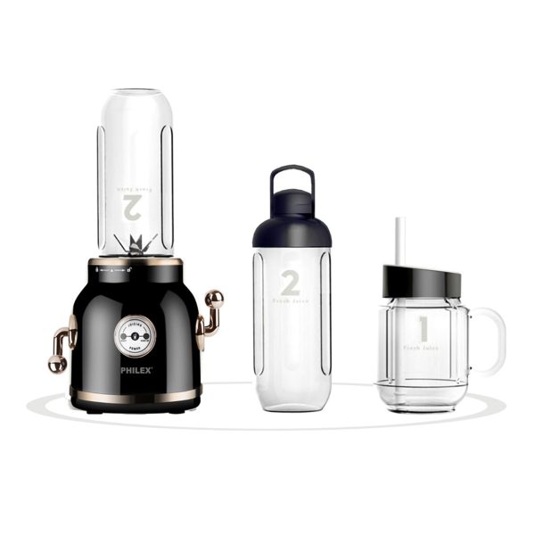 PHILEX Electric Blender Juice Smoothie Ice Mixer Retro 600ml + 2 Cups BLACK - Image 7