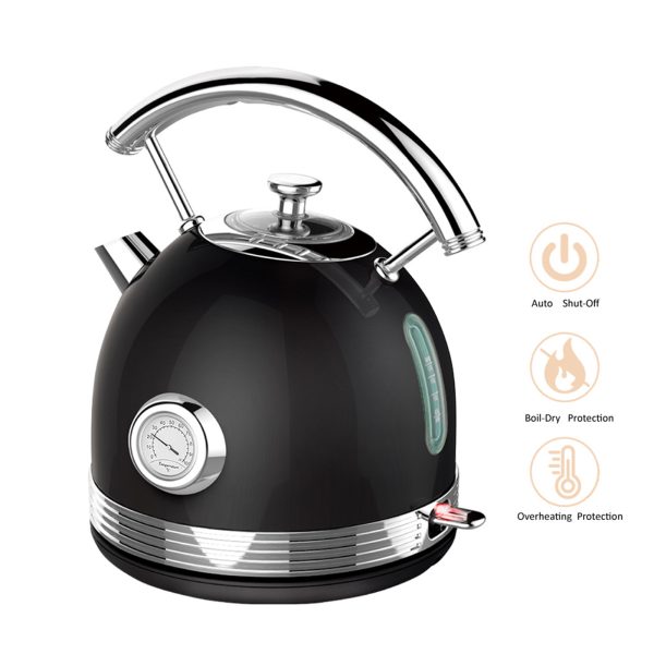 PHILEX Electric Kettle Water Boiler Stainless Steel Retro 1.7L BLACK - Image 3