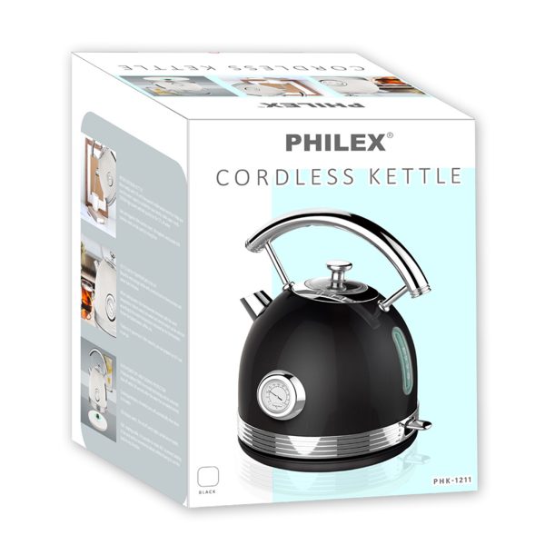 PHILEX Electric Kettle Water Boiler Stainless Steel Retro 1.7L BLACK - Image 4