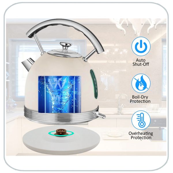 PHILEX Electric Kettle Water Boiler Stainless Steel Retro 1.7L IVORY - Image 3