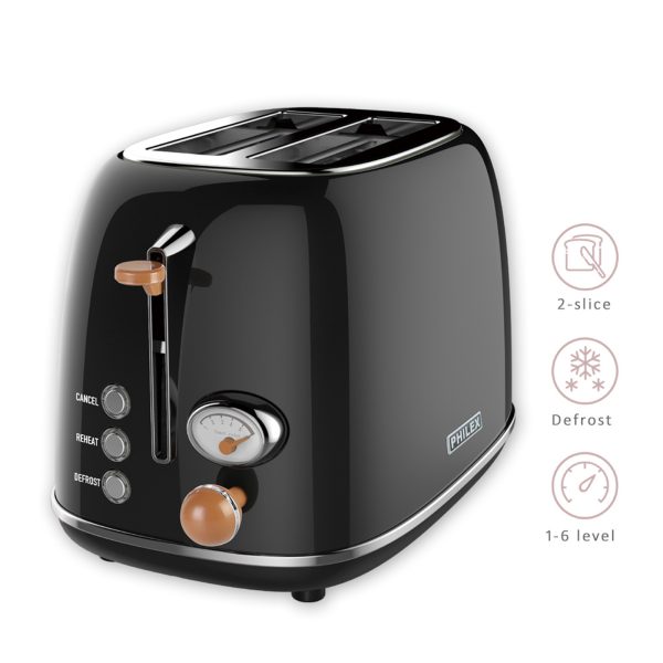PHILEX 2-Slice Electric Toaster Bread Reheat Defrost Retro Retro BLACK - Image 4