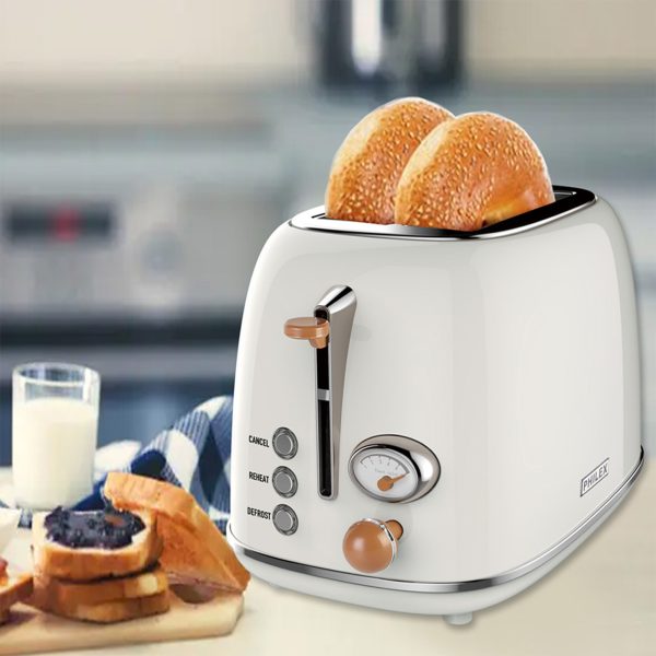 PHILEX 2-Slice Electric Toaster Bread Reheat Defrost Retro Retro IVORY - Image 2