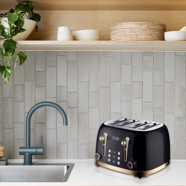 PHILEX 4-Slice Electric Toaster Bread Reheat Defrost Retro Retro BLACK - Image 2
