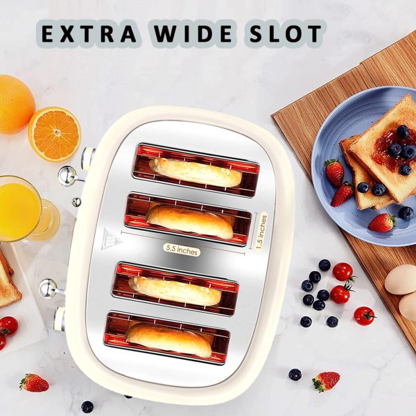 PHILEX 4-Slice Electric Toaster Bread Reheat Defrost Retro Retro IVORY - Image 3