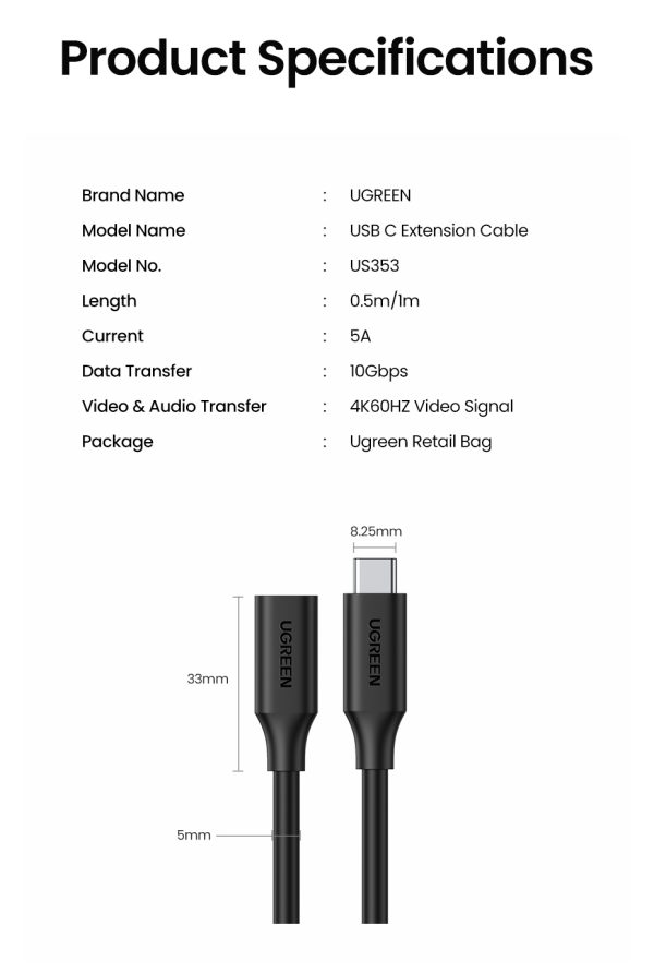 UGREEN 10387 USB-C Extension Cable 1M - Image 12