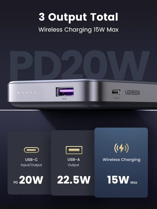 UGREEN 15086 10000mAh Magnetic Wireless Power Bank (Sapce Gray) - Image 6
