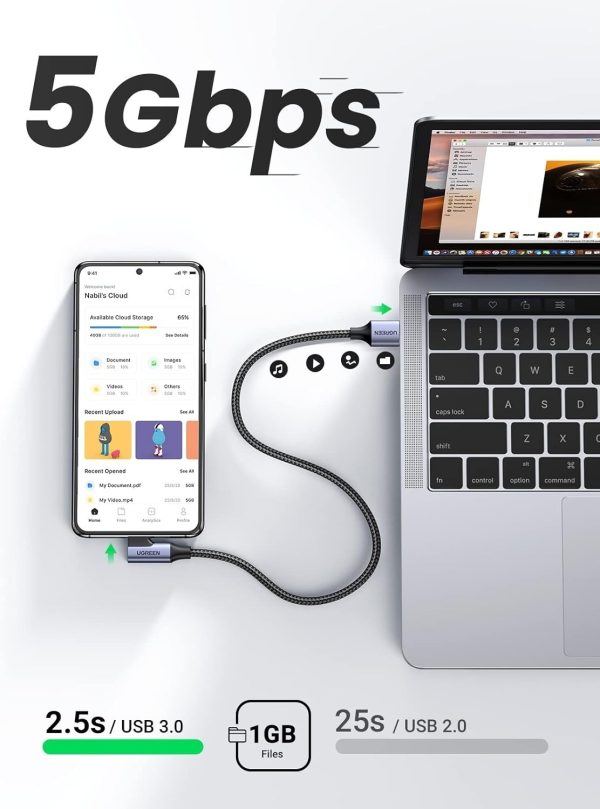 UGREEN 20299 Right Angle USB-C Fast Charging Cable 5Gbps 1M - Image 3