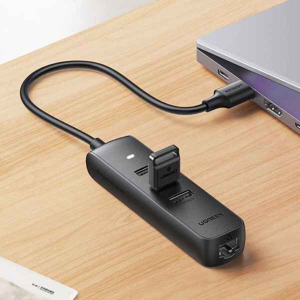 UGREEN 20984 USB 2.0 to 3 x USB2.0 with RJ45 (100Mbps) Ethernet Adapter (Black) - Image 2