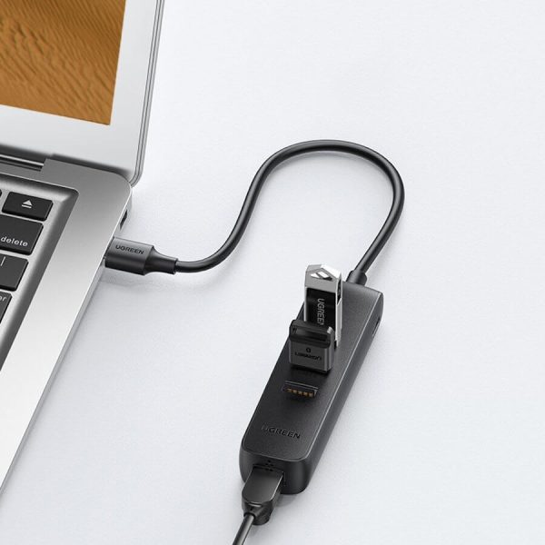 UGREEN 20984 USB 2.0 to 3 x USB2.0 with RJ45 (100Mbps) Ethernet Adapter (Black) - Image 3