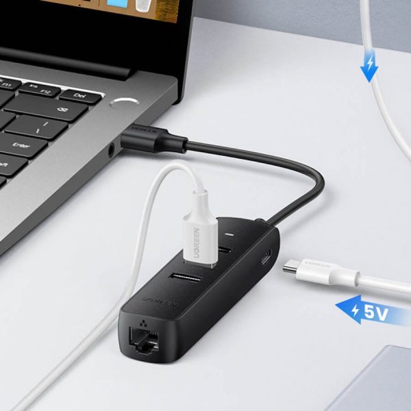 UGREEN 20984 USB 2.0 to 3 x USB2.0 with RJ45 (100Mbps) Ethernet Adapter (Black) - Image 7