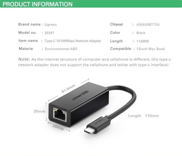 UGREEN 30287 USB-C 10/100Mbps Ethernet Adapter - Image 7