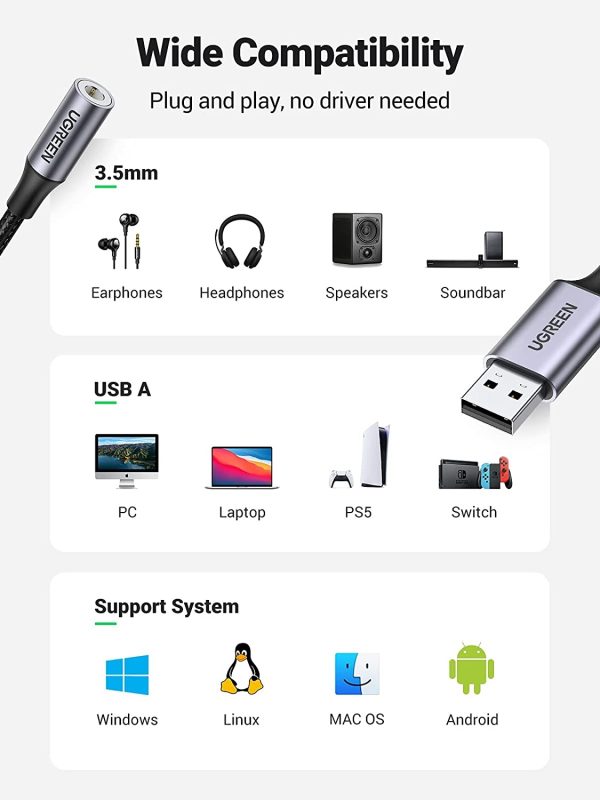 UGREEN 30757 USB to 3.5mm Audio Jack Sound Card Adapter - Image 2