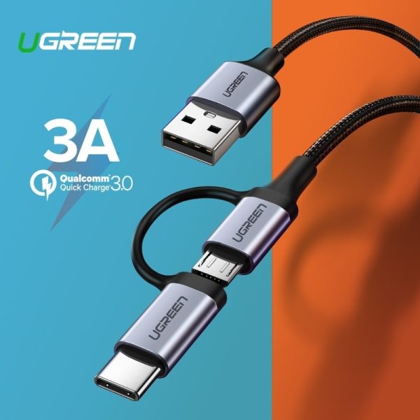 UGREEN 30875 2-in-1 USB-A to Micro USB / USB-C Cable 1m - Image 2