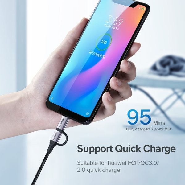 UGREEN 30875 2-in-1 USB-A to Micro USB / USB-C Cable 1m - Image 3