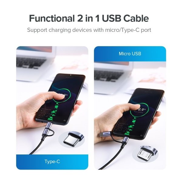 UGREEN 30875 2-in-1 USB-A to Micro USB / USB-C Cable 1m - Image 4