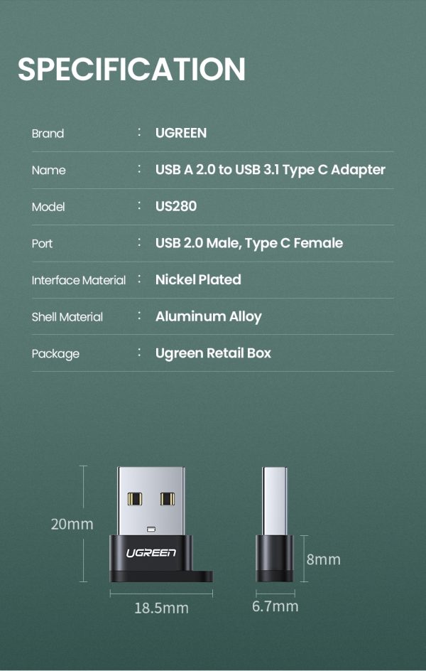 UGREEN 50568 USB-C 3.1 Female to USB-A 2.0 Male Adapter - Image 10