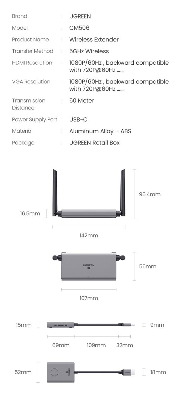 UGREEN 50633A Wireless HDMI Extender Transmitter and Receiver 70m - Image 12