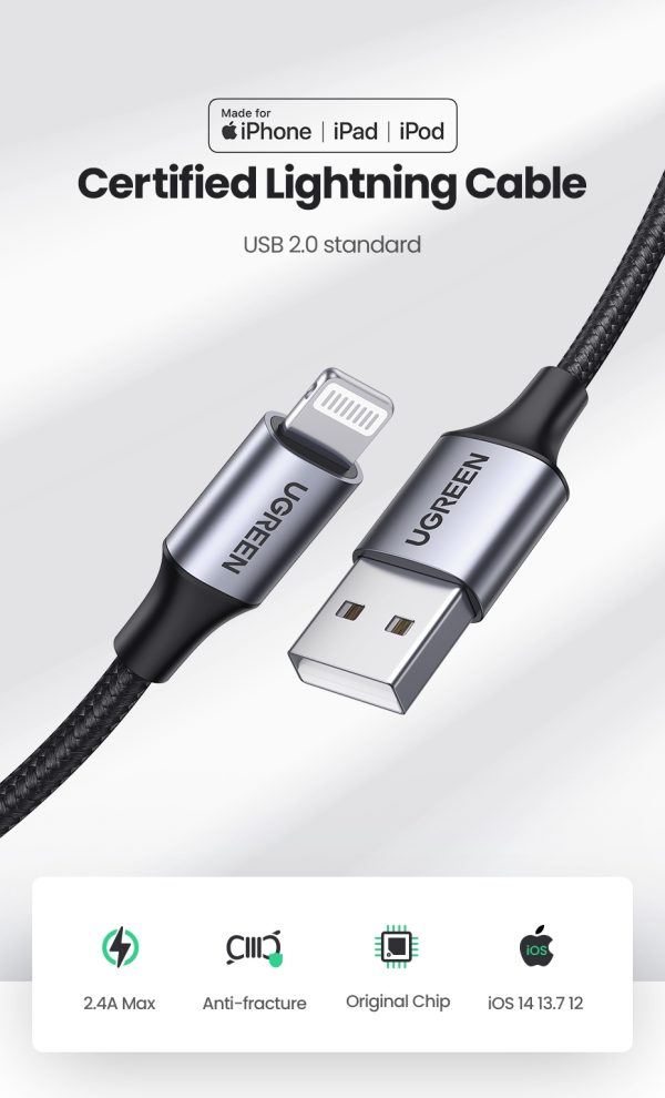 UGREEN 60163 USB-A to 8-pin iPhone Charging Cable 2M Silver - Image 7
