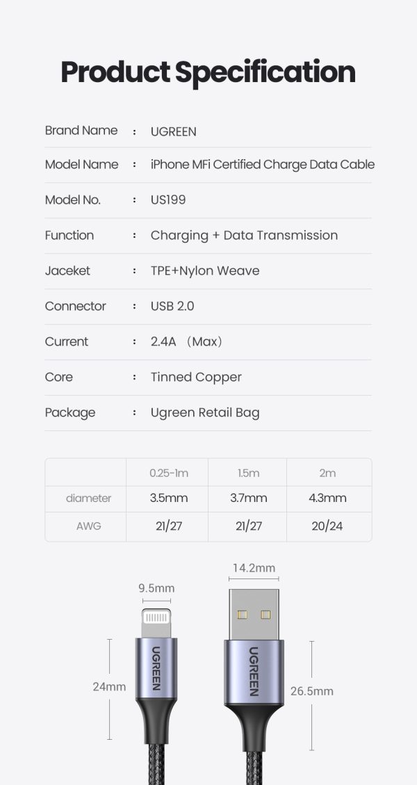 UGREEN 60163 USB-A to 8-pin iPhone Charging Cable 2M Silver - Image 9