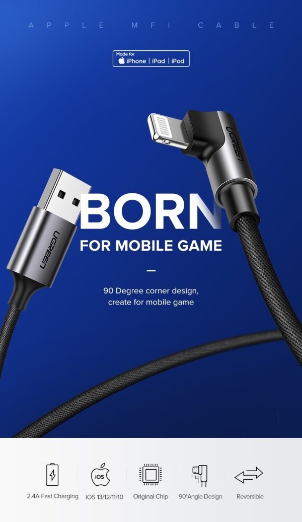 UGREEN 60521 USB-A to 8-pin 90 Degree Angel Cable 1M - Image 3