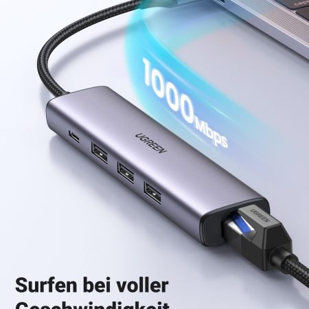 UGREEN 60554 USB 3.0 to Ethernet Adapter 5 in 1 Multiport Hub with Gigabit RJ45 - Image 2